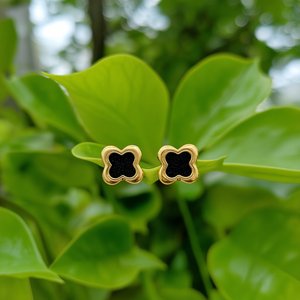 Fashion <b>Stud</b> <b>Earrings</b> 316L Stainless Steel PVD Gold Plating <b>Black</b> Inlay Sustainable Resistant Design - Product Image 3