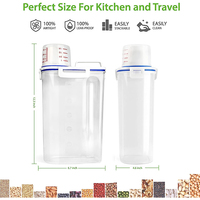 Bocal à Grains Hermétique Transparent 2 KG en Plastique, Réservoir Scellé pour Riz, Aliments Secs et Céréales avec Tasse Mesureuse