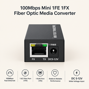 มินิ 10/100Mbps 1FE+1FX ตัวแปลงสื่อไฟเบอร์ออปติก, ไฟภายนอก DC 5V 1A, แรงดันไฟฟ้ากว้าง 5-12V, สำหรับขยายเครือข่ายกล้องวงจรปิด - Product Image 1
