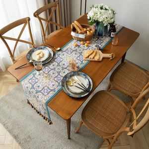 ผ้าปูโต๊ะโพลีเอสเตอร์แบบมีพู่ประดับสไตล์พื้นเมืองผ้าแจ็คการ์ดย้อมสี - Product Image 5