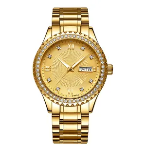 Diernuo Best Selling Bling Style Men Gold Watches With Diamonds Customer Logo Available