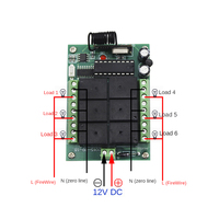 Module de relais universel à 6 canaux DC 12V 24V, télécommande sans fil, interrupteur de porte de garage en plastique, 433 MHz, émetteur RF à 6 boutons, 200 m