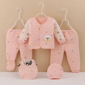 Bayi Baru Lahir Pakaian Set Katun Pakaian Bayi dengan 5 Pakaian Bayi 0-3 Bulan Musim Dingin Bayi Bodysuit Set