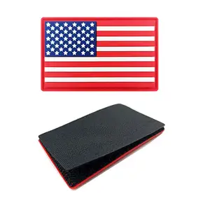 Flag USA 3D hook and loop sewing on badges silicone custom logo pvc rubber patch for cloths hats backpacks