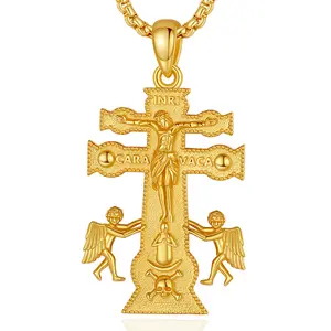 Merryshine Vintage Christian Jewelry 18K Ouro 925 Sterling Silver Caravaca Cruz Colar para Homens