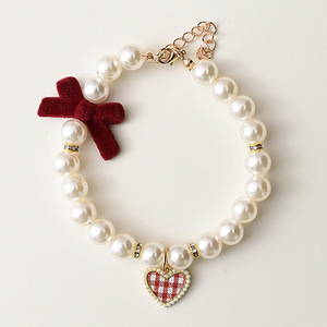 Cute <b>bow</b> cat-specific pearl necklace, pet dog collar, puppy and kitten neck brace decoration - Product Image 4