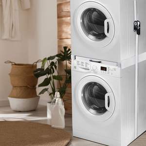 Kit d'empilage pour machine à laver avec cadre intermédiaire, pour vente par correspondance, avec plateau coulissant et plan de travail extensible, pour lave-linge et sèche-linge - Product Image 2