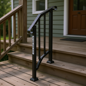 MRCINCNE NESTIC1 <b>Outdoor</b> Steel <b>Handrail</b> For 1-2 Steps Retro Design Black Color - Product Image 2