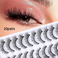 10 paires de faux cils 3D en forme de croix, recourbés en trois dimensions, en une seule pièce, vente en gros