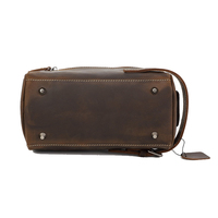 Trousse de Toilette Homme Premium en Cuir Véritable Crazy Horse avec Poignée et Double Fermeture Éclair – Sac Cosmétique pour Hommes