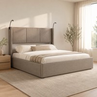 Modernes taupefarbenes Polsterbett mit gepolstertem Kopfteil, Queen- und King-Size, minimalistisches Hotel- und Apartment-Schlafzimmerbettgestell, OEM ODM