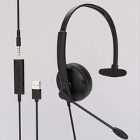 Casque de centre d'appels avec port USB et répartiteur 3,5 mm, idéal pour l'éducation, le bureau, le gaming, la banque, le service client en sortie ligne, intra-auriculaire