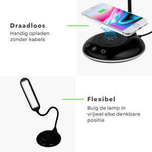 Lámpara de Lectura LED con Cargador Inalámbrico de 15W, Lámpara de Escritorio con Cuello de Cisne, Luz Ajustable, Control Táctil, Ideal para Oficina - Product Image 6