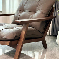 Fauteuil d'appoint moderne en bois massif avec coussin capitonné en cuir PU pour salon, hôtel, villa, salle de séjour