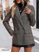 Costume de bureau décontracté pour femme, printemps 2026, à carreaux pied-de-poule, entièrement doublé, avec revers boutonné et poches
