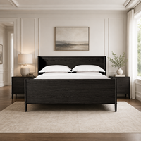 Cadre de lit en bois massif naturel de style américain classique moderne avec tête de lit haute à volants et pieds effilés, mobilier de chambre principale