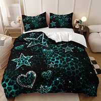 Ensemble de literie en microfibre écologique 3 pièces, étoiles néon colorées, galaxie, espace, ciel nocturne cosmique, housse de couette imprimée en 3D pour la maison
