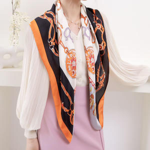 Écharpe carrée en twill uni pour femmes musulmanes, motif licorne imprimé, printemps été, 90x90cm - Product Image 3