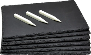 Lot de 6 planches de charcuterie en <span class=keywords><strong>ardoise</strong></span> noire avec <span class=keywords><strong>craie</strong></span>, assiettes individuelles en pierre pour fromage, viande, apéritifs (8x12 po) - Product Image 4