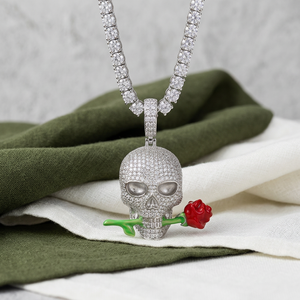 Pendentif Crâne Rose Iceout en Argent avec Diamant Moissanite, Bijou de Mode Hip Hop de Luxe pour Fêtes et Événements, Pièce Maîtresse Premium - Product Image 2