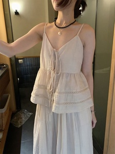 Conjunto de Pantalones Anchos de Cintura Alta y Chaleco con Cordones, Elegante y Dulce, Nueva Moda de Verano 2025, Venta al por Mayor de Boutique - Product Image 4
