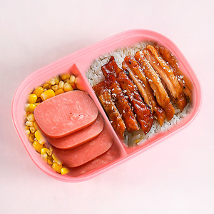 Lunch Time Bento <b>Box</b> With Utensils Pink And Blue Sealed Lid Rectangle Shape For Students And Office Workers - Product Image 2