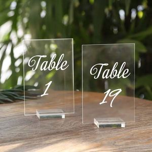 Reception Clear <b>Number</b> Signs and Holders 4X6 Inch Printed Calligraphy Acrylic Wedding <b>Table</b> <b>Numbers</b> With Stands - Product Image 1