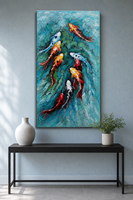 Peinture à l'huile animale peinte à la main, poisson Koi, technique impasto, sur toile encadrée, pour décoration murale intérieure de salon, Feng Shui