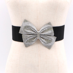 Custom Supplier Big Rhinestone Bow Elastic <strong>Peplum</strong> Waistband Wide Wedding Dress <strong>Belts</strong> for Women - Product Image 2