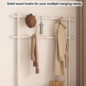 Moderno perchero blanco de estilo mid-century moderno con 11 ganchos, estantes de almacenamiento de 2 niveles, banco de madera 3 en 1 <span class=keywords><strong>para</strong></span> <span class=keywords><strong>recibidor</strong></span> y zapatero de sala de estar - Product Image 3