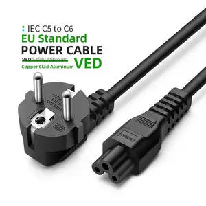 Factory Directly Supply 3x0.75mm2 Eu Power Cord 3 Pin Power Cable C5 C6 For Computer And Laptop