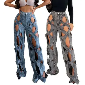 Custom 2023 New Breathable Boyfriend Skinny Street Wide Leg Femme Denim Pants With Pockets Y2k Vintage Baggy Cargo Women Jeans