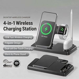 Station de charge sans fil pliable 4-en-1 HiTao, support de charge rapide 15W pour plusieurs appareils, chargeur de bureau portable - Product Image 3