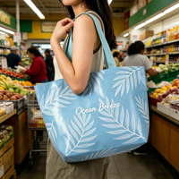 Bolsa de Compras Reutilizable y Lavable Ecológica de Tamaño Mediano con Logotipo Personalizado y Patrón de Letras Tejidas en PP para Publicidad