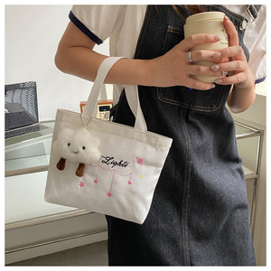 Bolsa de Mano de Lona Bordada CHOS, Gran Capacidad, Estilo Coreano, Linda Impresión de Letras, Elegante Bolsa de Compras para el Hombro - Product Image 6