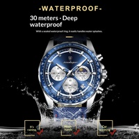 Montre à quartz pour homme POEDAGAR 879, sportive et luxueuse, cadran bleu, lunette tachymètre, bracelet en cuir, étanche, lumineuse, date, montre-bracelet