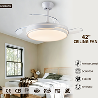 Ventilateur de plafond invisible moderne en fer pour salon, 42 pouces, silencieux, 3 pales avec lumière LED, 6 vitesses, télécommande APP, blanc - Grande Vente