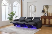 Juego de sofá reclinable con luces LED personalizadas de lujo moderno, cuero inteligente eléctrico de 3 plazas para cine en casa, muebles de sala de estar de madera