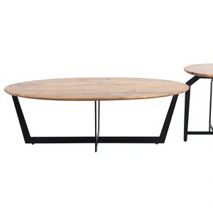 Ensemble de tables de salon modernes en bois de manguier, écologiques, légères, faites à la main, table basse, table d'appoint, montage facile - Product Image 1