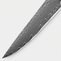 Couteau de cuisine à lame fixe Damas à manche large et incurvé de 8 pouces en résine bleue et bois de burl pour la préparation quotidienne des repas