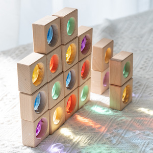 Translucent Building <b>Blocks</b> Acrylic Rainbow Gemstone Beech Wood Educational Creative Toys For Preschoolers 2 To 4 Years - Product Image 1