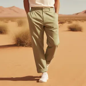 Celana panjang hijau chino kualitas tinggi, celana kasual Cino katun organik saku masuk samping kustom untuk pria