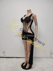 Ocstrade Hot Bán Đen Kim Cương lưới xem qua <span class=keywords><strong>DRESS</strong></span> boned thiết kế vuông cổ HEM Đảng sexy <span class=keywords><strong>DRESS</strong></span> đối với phụ nữ bên câu lạc bộ đêm - Product Image 6