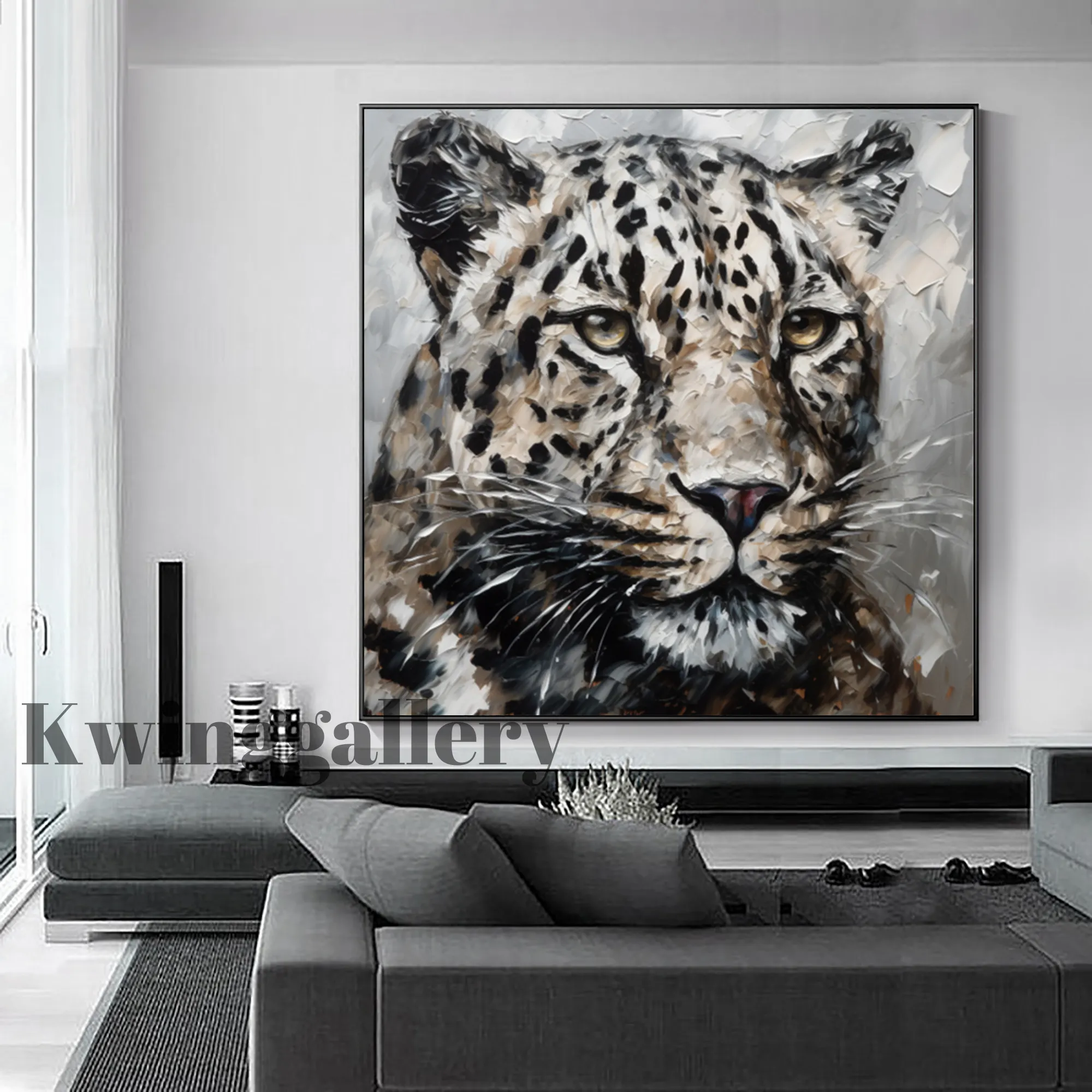 Hand Painted Animal Tiger Leopard Oil Paintings Large Black And White Leopard Custom Animals Wall Art For Living Room Home Decor