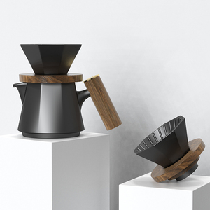 DHPO – Ensemble de cafetière portable en céramique moderne de 600 ml avec poignée en bois et couvercles – Cadeau de luxe - Product Image 3