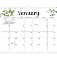 Calendrier mural 2026 en gros, mensuel, anglais, à spirale, moderne, avec feuilles détachables, pour le bureau ou comme cadeau