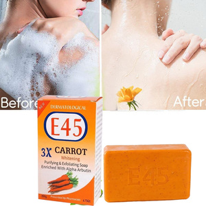 Savon artisanal à l'huile essentielle de carotte <span class=keywords><strong>E45</strong></span> avec gommage au curcuma pour le lavage des mains, du visage et du corps - Blanchissant et exfoliant - Product Image 1