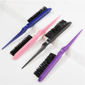 Nylon Bristle Styling Bang Short Curly Hair Comb Round Wooden Handle Teasing Brush Wig Comb