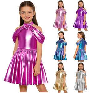 Vestido Metálico de Danza Lírica para Niñas de 8 a 16 Años, Vestidos de Línea A para Actuaciones en Escenario, Bailes de Salón, Fiestas - Product Image 1
