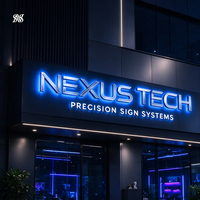 Lettres 3D en métal rétroéclairées de style technologique moderne, enseigne personnalisée à halo LED bleu pour entreprise, bureau, bâtiment, façade extérieure